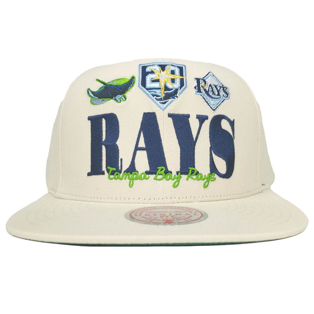 Tampa Bay Rays Mitchell & Ness MLB Snapback Hat Cap 3 Team Logo Cream NWT